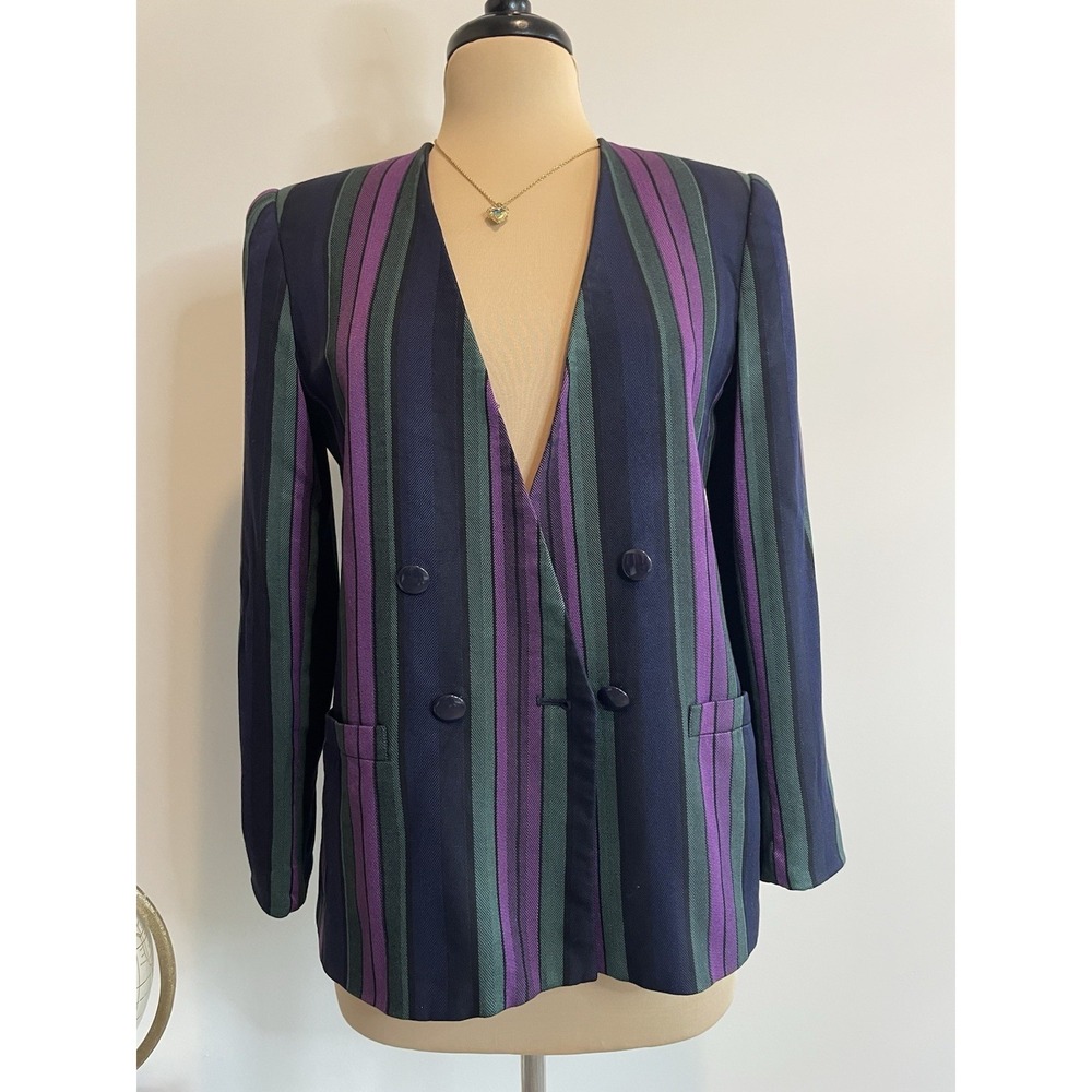 Vintage Kasper for ASL Striped Blazer Padded Shoulder Size 8